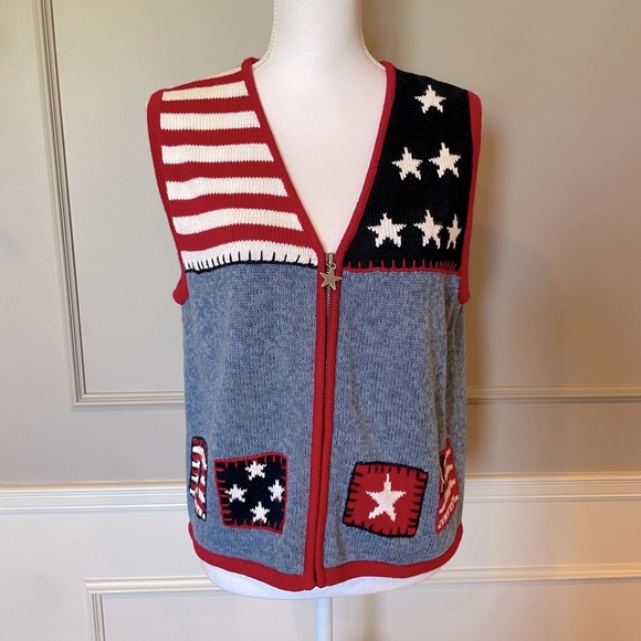 Christopher & Banks 4th of July Patriotic sweater vest Medium hand embroidered - Picture 1 of 5